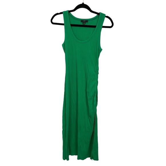 J.Crew ruched midi dress vintage rib in green size S - Picture 1 of 4